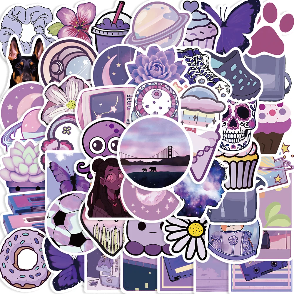 50pcs INS Style Purple Things Stickers Fashion Graffiti Waterproof DIY Laptop Guitar Phone Case Envelope Scarpbook Diary Sticker