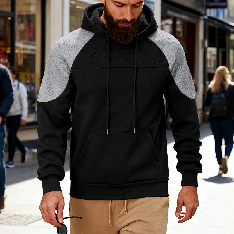 Cross-border Autumn And Winter Heavy-duty Loose Casual Men's Simple Outdoor Hooded Commuting Color Contrasting Texture Sweater