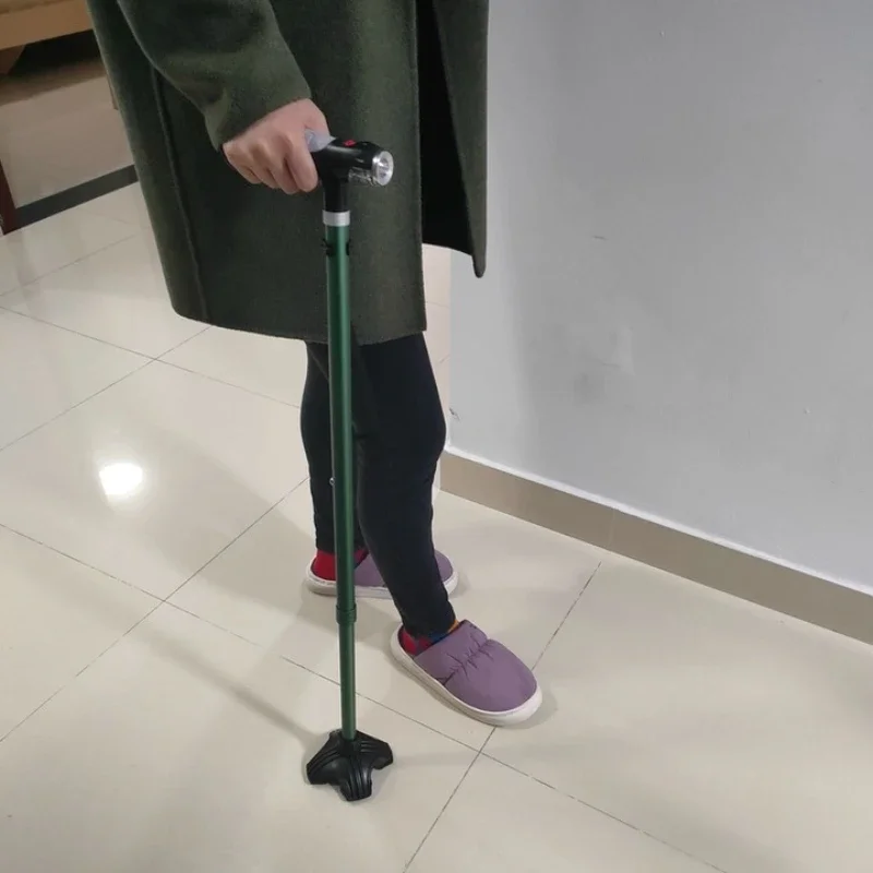 Folding Walking Stick with LED Light Adjustable Lightweight Telescopic Anti-Slip Walking Cane Four-legged Crutches for Elderly