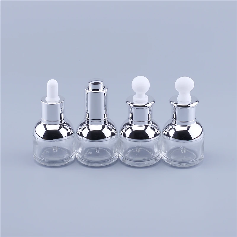 500pcs 30ml Empty Clear Glass Dropper Bottle With Silver Aluminum Clourse White Rubber 1oz Cosmetic Containers