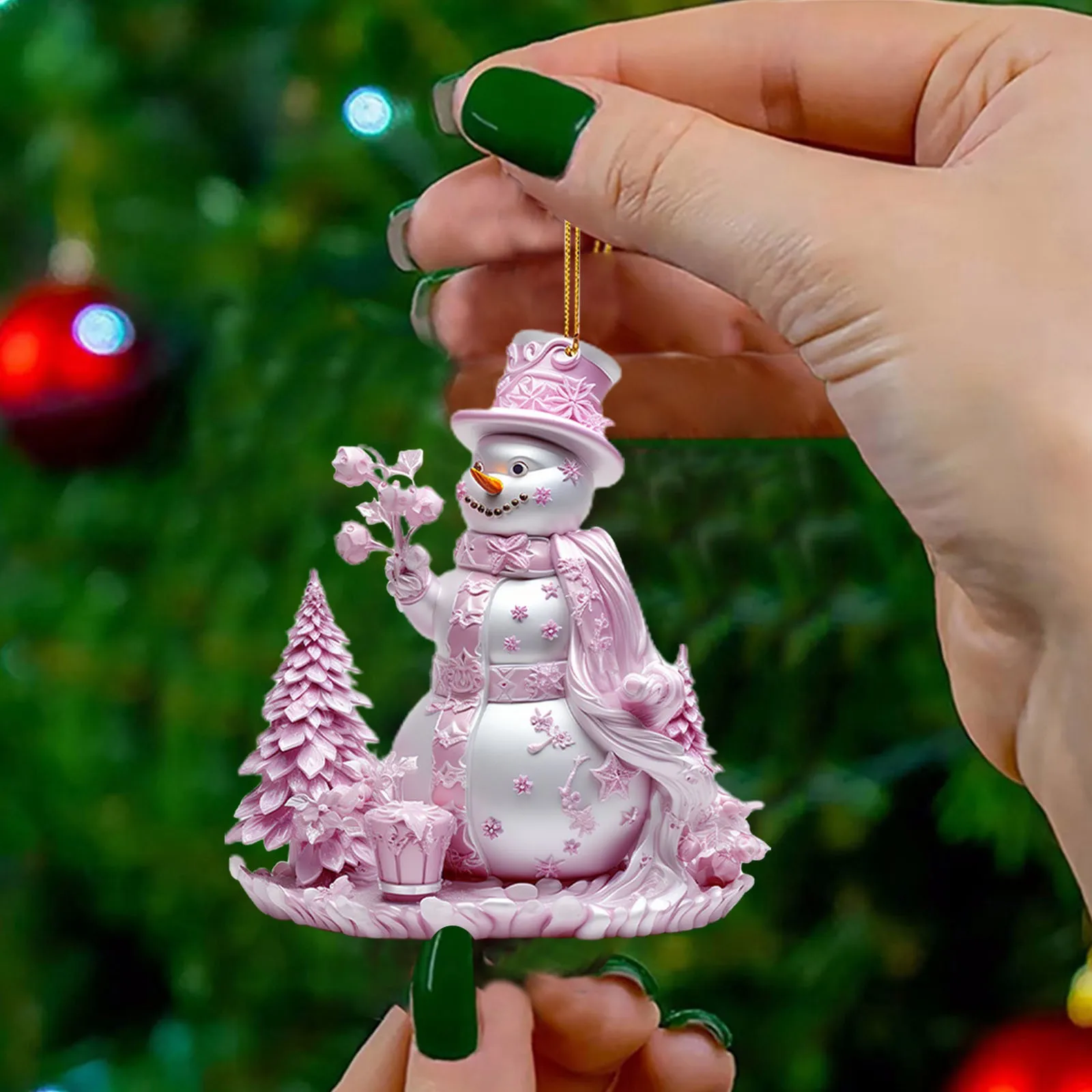 Unique Christmas Pink Snowman Hanging Decorations Unique Style Cute Cartoon Printed Pendants Xmas Tree Decor Navidad DecoracióN