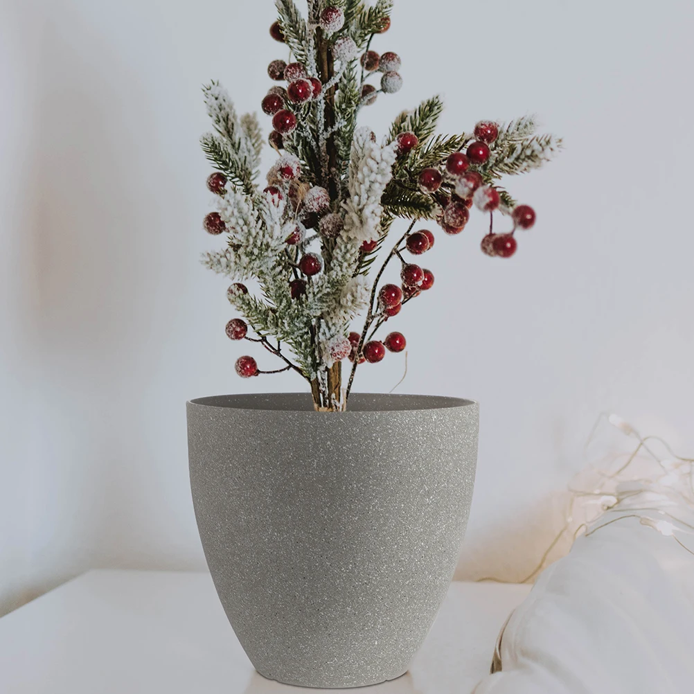 

Resin Flower Pot 9 Inch Shallow Grey Matte Large Plant Pots for Indoor Plants Decorative Balcony