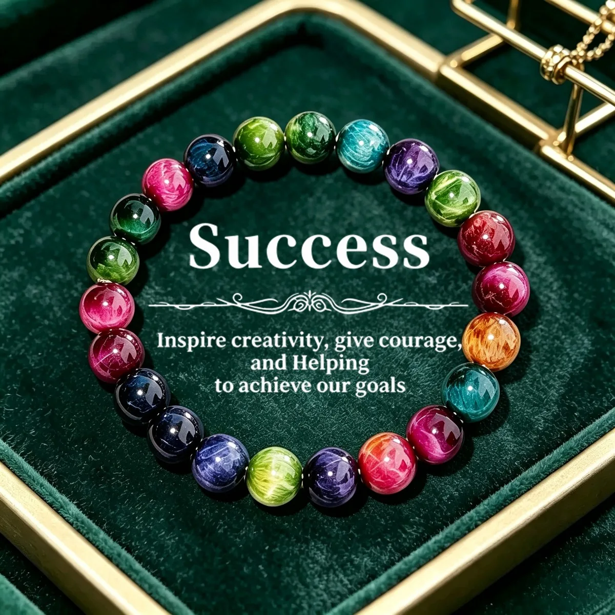 Retro Bohemian Colorful Tiger Eye Stone Elastic Beaded Bracelet, Inspiring Creativity and Adding Courage to Help Goals, Unisex
