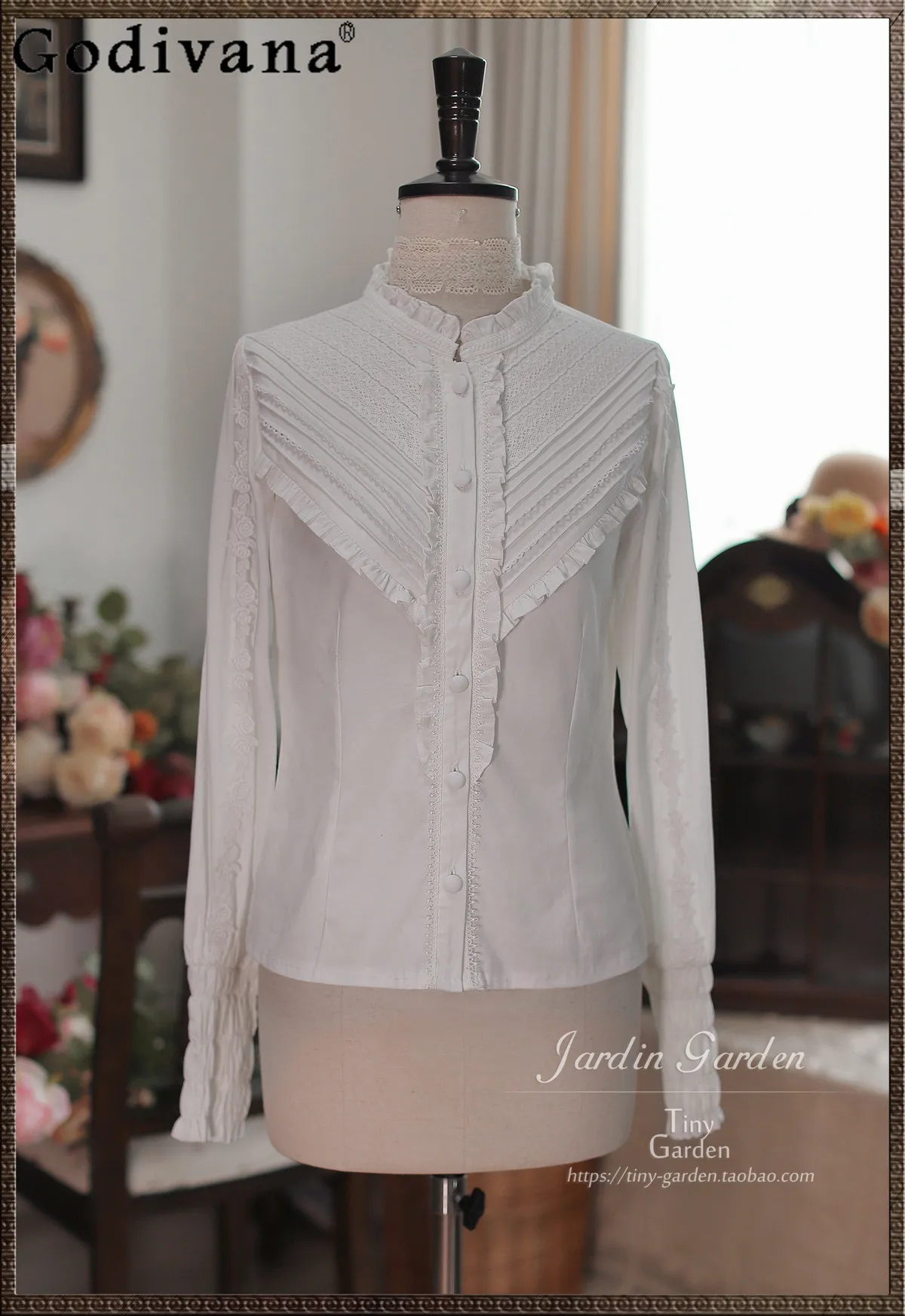 

Spring 2026 New Sweet Lolita White Lace Blouse Women Vintage Style Lamb Leg Sleeve Single-Breasted Versatile Shirt