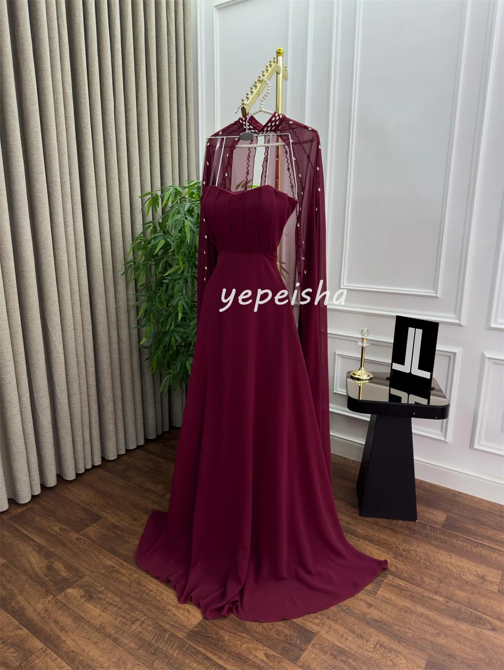 تخصيص جيرسي معقدة الطية حجر الراين ألف خط الياقة العالية فساتين طويلة فساتين مناسبة مخصصة الأحجام المتاحة الموضة