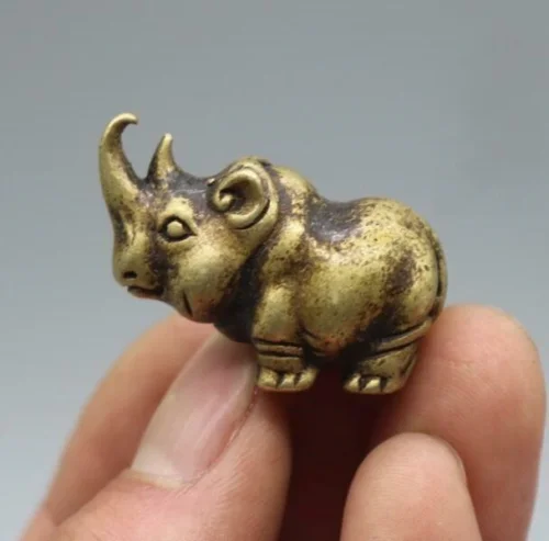 China's archaize pure brass rhino small statue