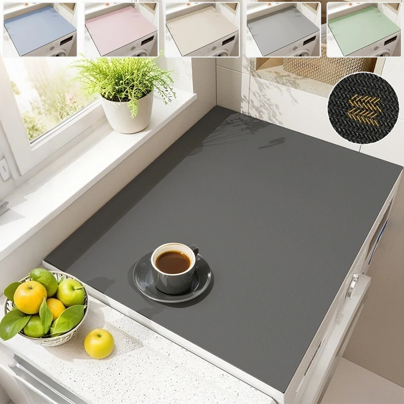

New Washing Machine Cover Modern Style Diatom Mud Multipurpose Absorbent Quick Drying Protective Mat Solidcolor Microwave Cover