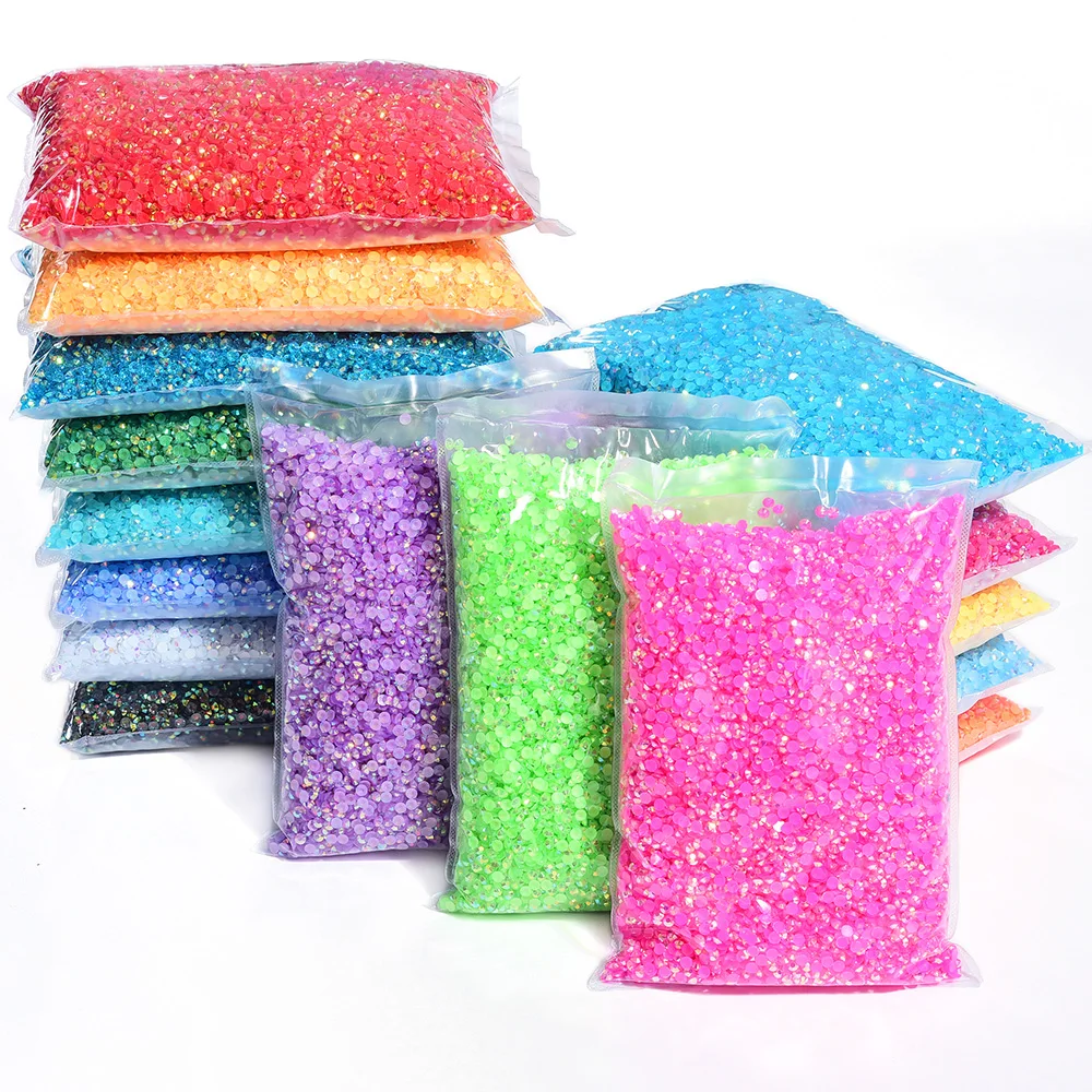Großhandel in großen Paketen 2mm-6mm Crystal AB Jelly Resin Nicht Hotfix Strasssteine Flatback Nail Art Strass für Nagelzubehör