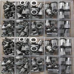 100PCS M3 M4 M5 M6 M8 Stainless Steel Rivet Nuts Set Nutserts Threaded Insert Nutsert Cap Flat Head Rivet Nuts Rivnut Tool