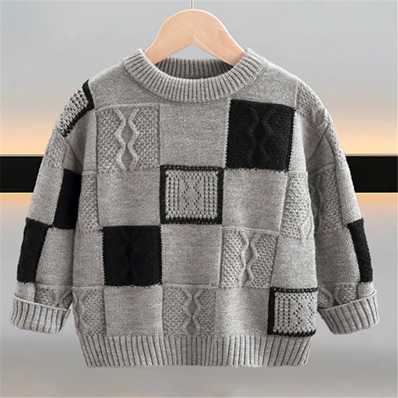 

Spring Autumn New Kids Designer Knitted Clothing Children's Plaid Sweater for Baby Boys Grey Color Casual Knitwear 2 3 4 5 7 9 Y