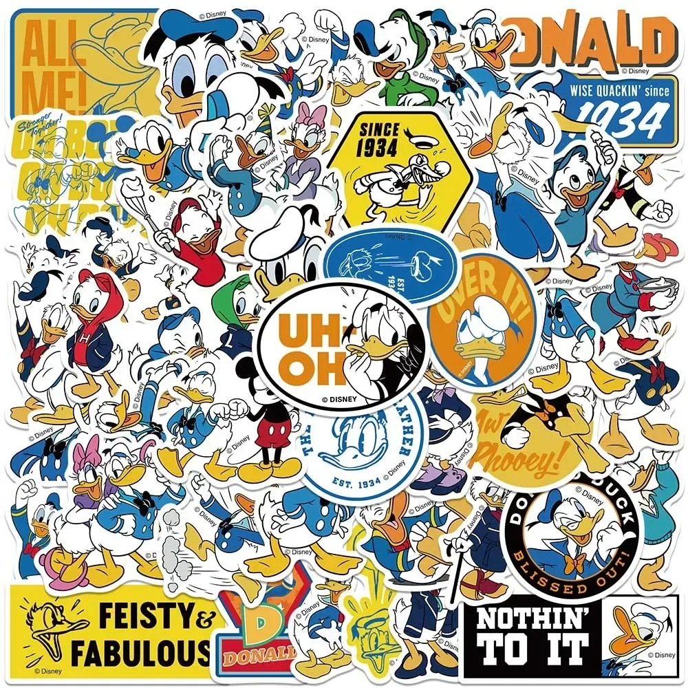 50Pcs Disney Donald Duck Stickers Cartoon DIY Stationery Scrapbook Decals Diary Laptop Bike Car Skateboard Waterproof Decals Toy