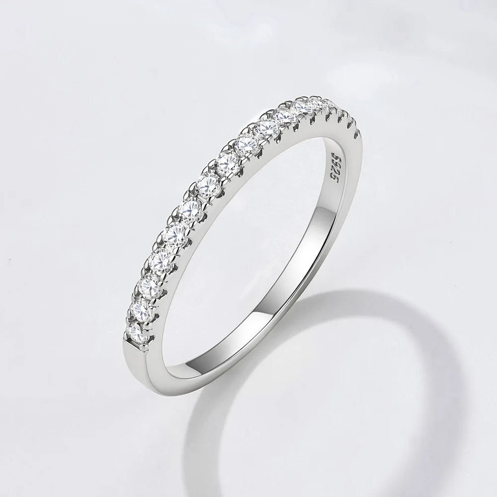Dave&di S925 Sterling Silver Half Circle Diamond Inlaid Ring European And American Cross-border Simple And Versatile Light Lux