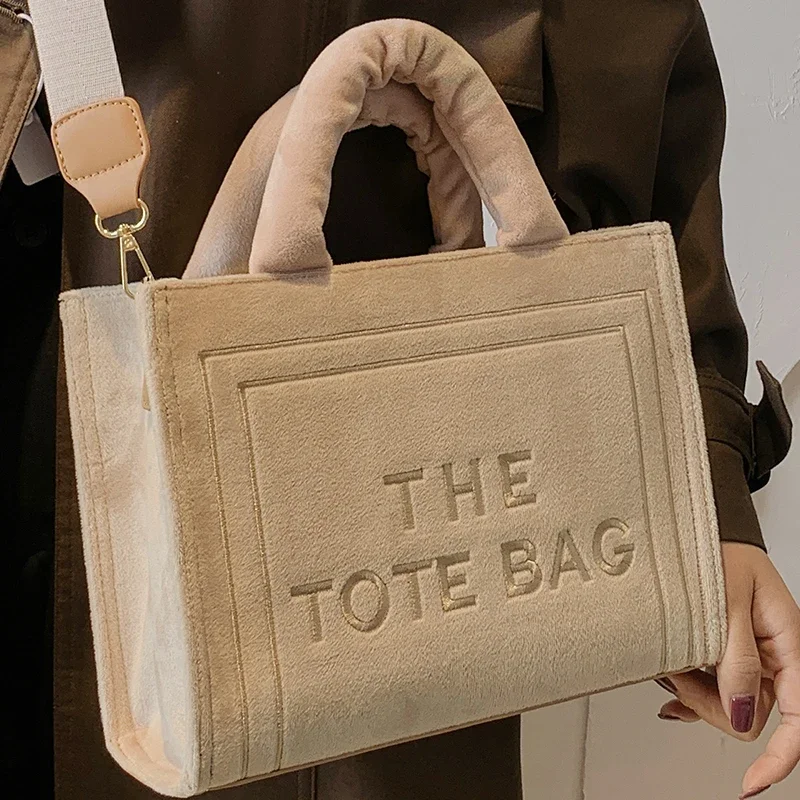 2025 bolso de mano de terciopelo caqui para mujer, bolso de compras de marca mediano con estampado de letras originales para mujer, bolsos de hombro medios cuadrados para mujer