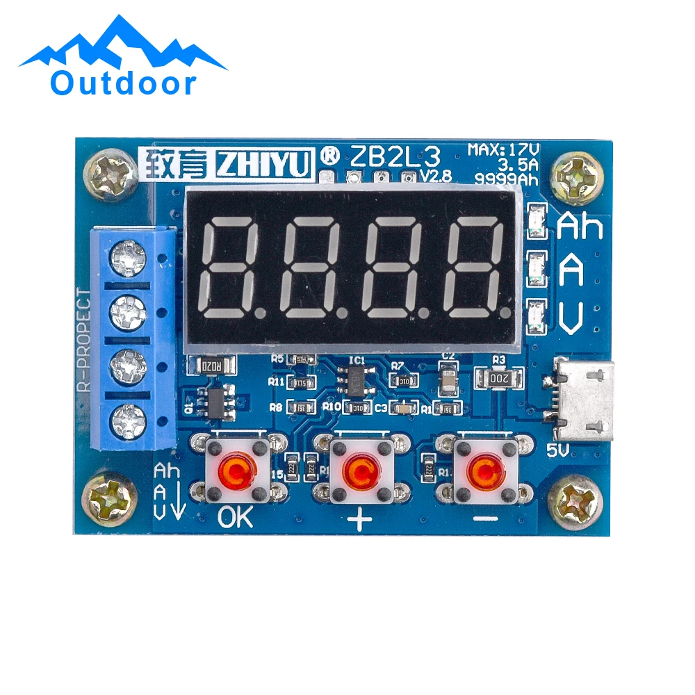 ZB2L3 DC4.5-6V Digital Display Battery Capacity Tester Module with 2 Resistance Accessories Micro USB Interface Upgraded Blue