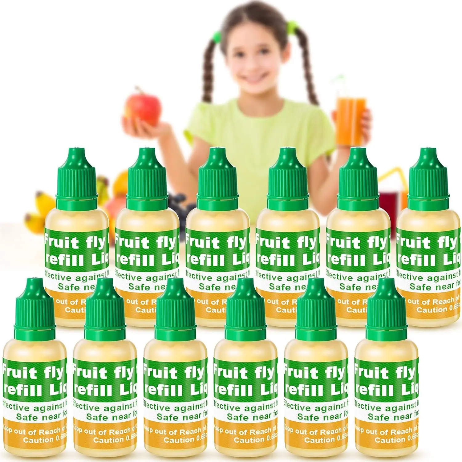 

12 Pack Fruit Fly Trap Refill Liquid, Non-Toxic Bait for Indoors, Safe Near Pets and Kids, Long-Lasting Lure for Home Kitchen