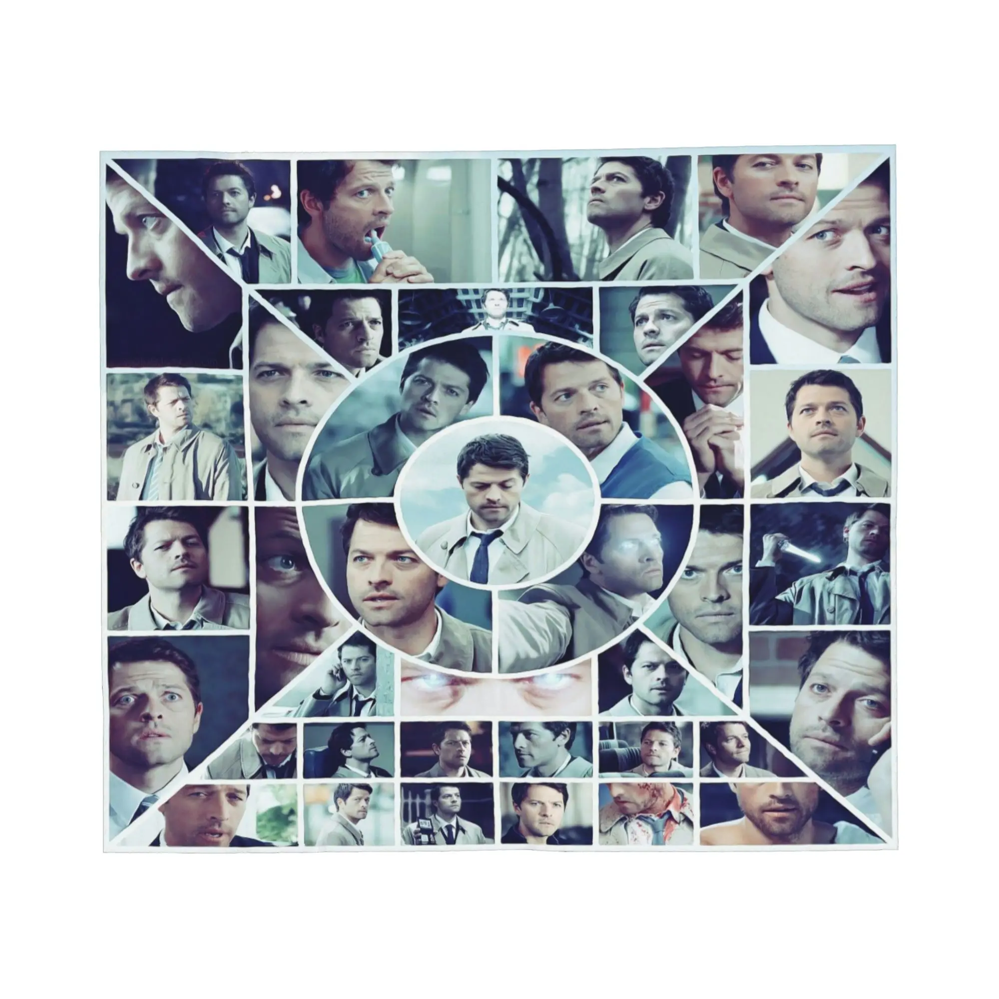 Castiel Collage Flannel Throw Blanket Supernatural Movie Blanket for Sofa Office Lightweight Bed Rug