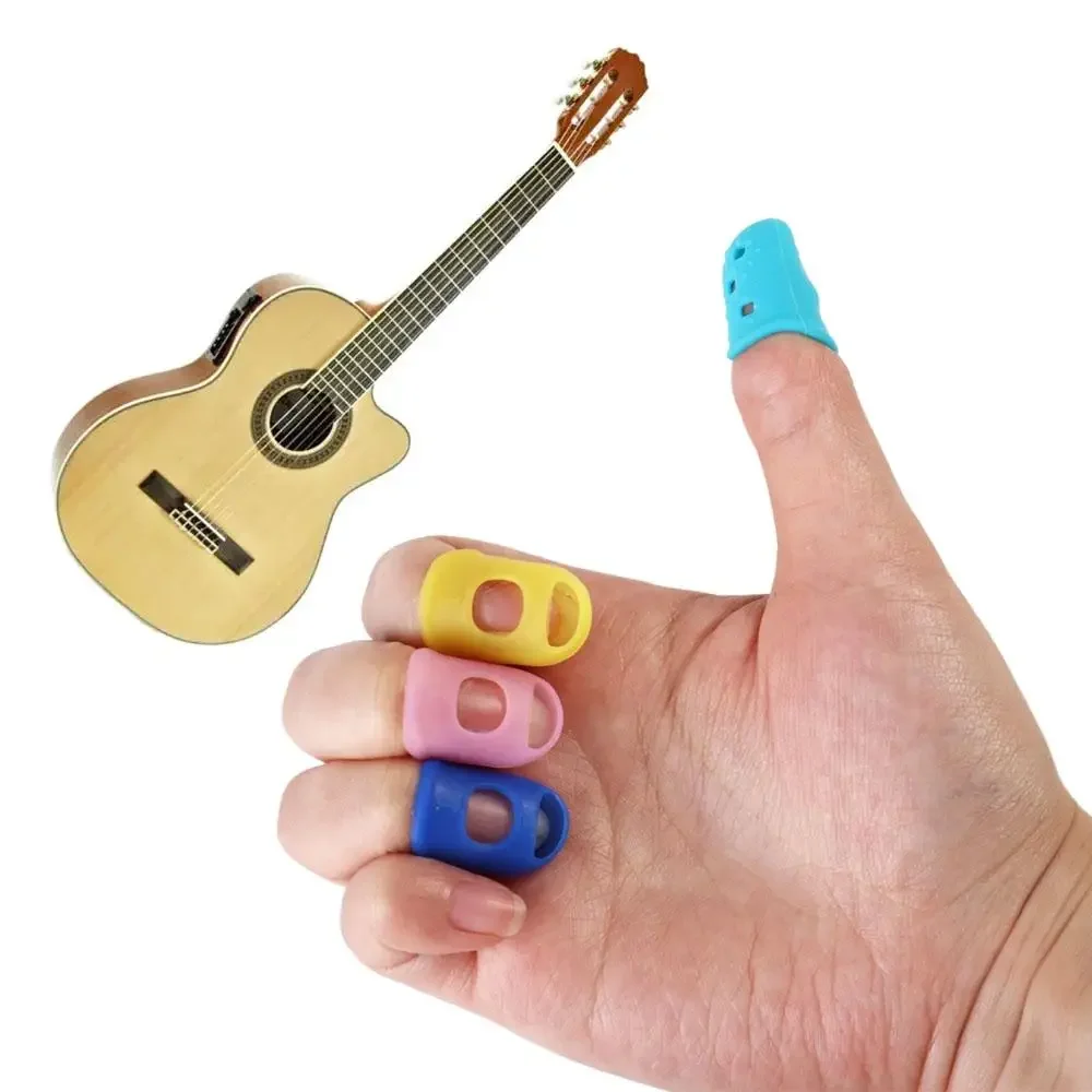 4 pçs/set antiderrapante guitarra protetores de ponta do dedo de borracha dedal cor sólida silicone dedo guardas diy artesanato luva