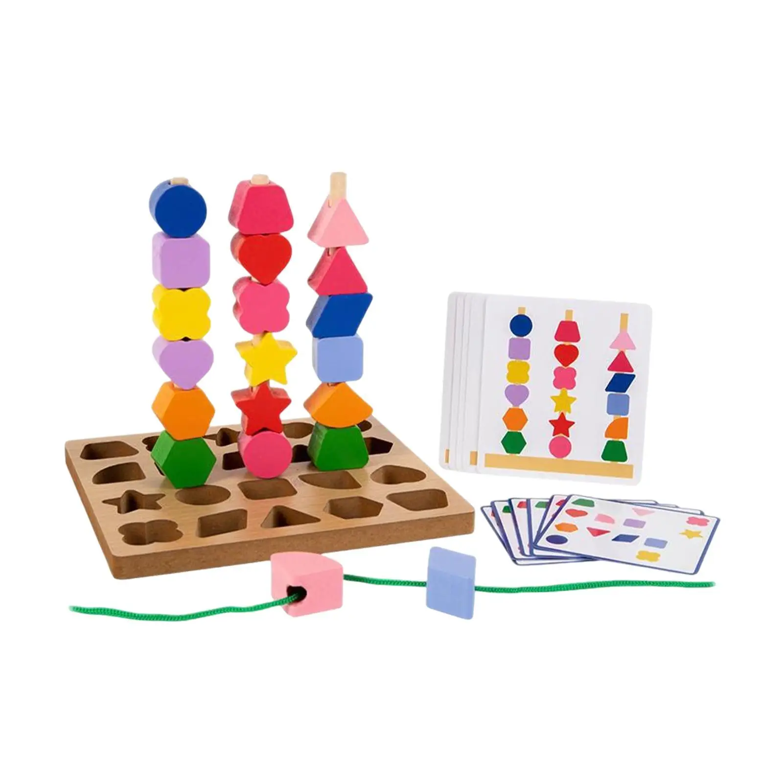 Montessori,Wooden Beads Sequencing Toy Set,Matching Shape Stacker Lacing Beads Matching Shape Colors Toys,for Children Gift