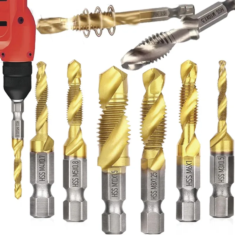 

High-speed Steel Titanium Plated Composite Tap Drill and Tap Integrated Machine Tap Open and Chamfer Metal Drilling Cutting Tool