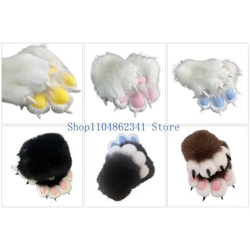 5asd giả lông thú mèo sang trọng Mèo vuốt găng tay lông thú Foxes Paws găng tay Halloween Cosplay Trang phục Phụ kiện dành cho