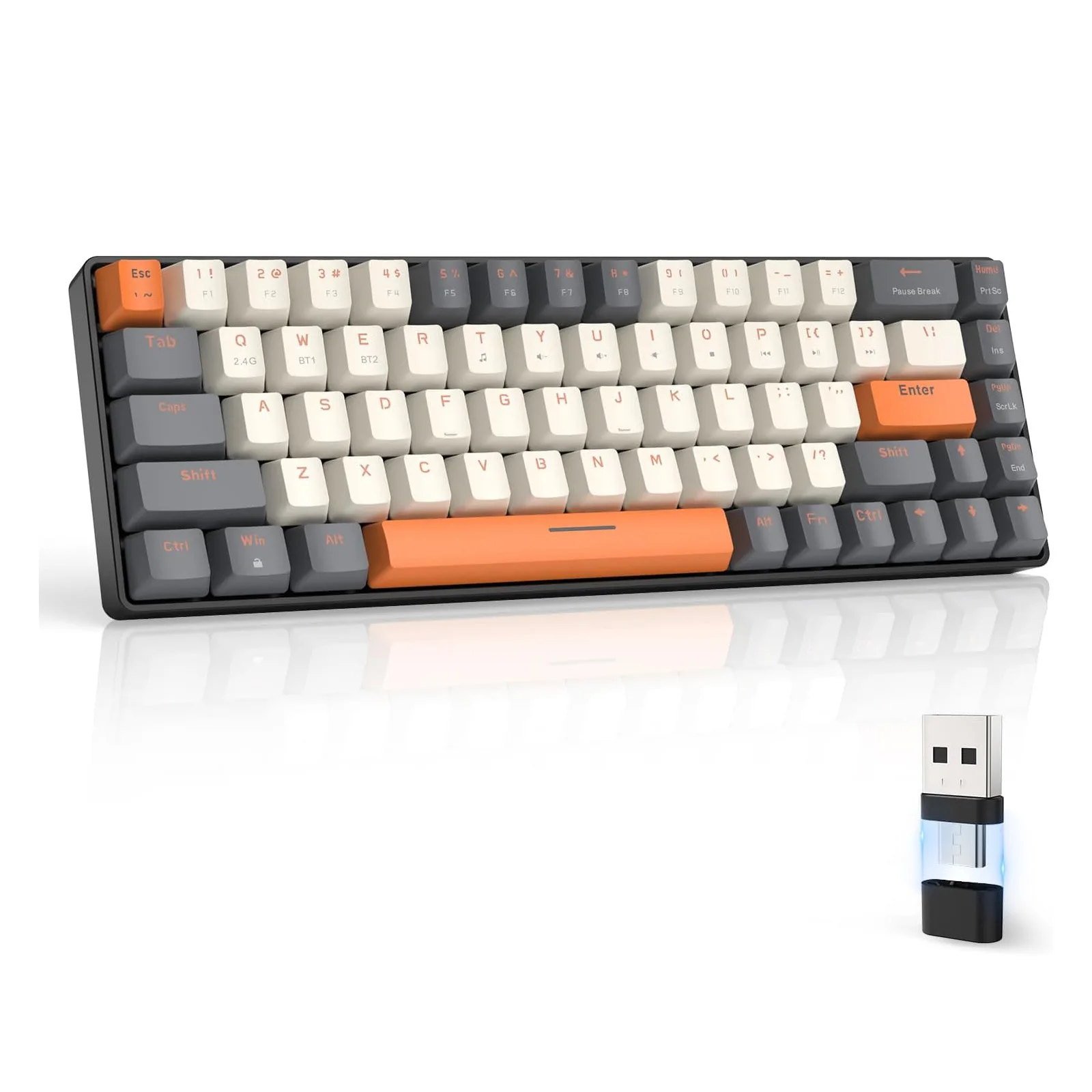 Rk68 60% Draadloos Mechanisch Toetsenbord, Bluetooth 5.0/2.4Ghz Met Dual Mode 2-In-1 Ontvanger, 68-Key Hot-Swappable Gaming Toetsenbord