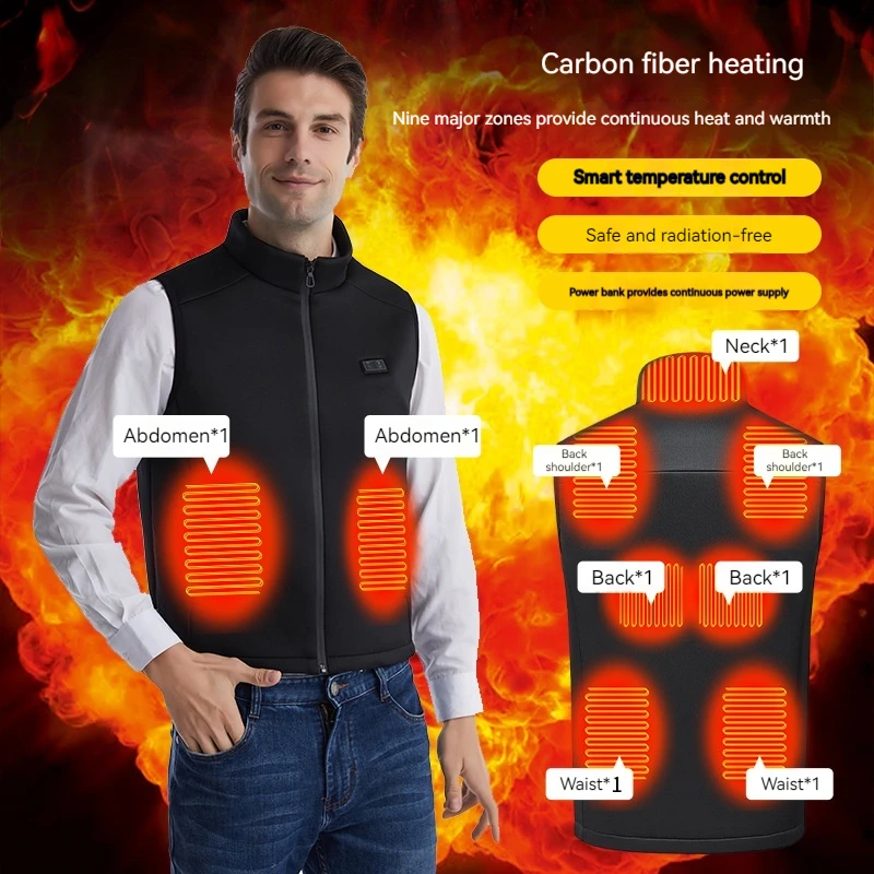 9 Zones Electric Heated Vest USB Charging Heating Jacket 3 Gear Temperature Control Smart Winter Outdoor Thermal Vest for Men Wo