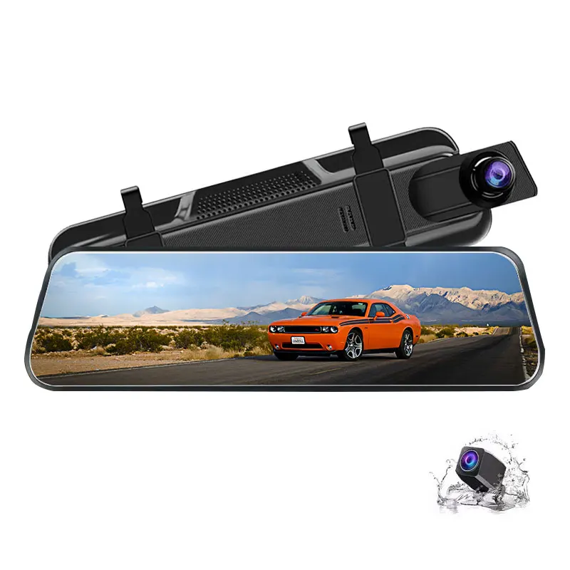 9.66'' HD Car Mirror Dashcam with 2 Lens Rear View Dash Cam Video Recorder 1080p Resolution Touch Screen Stream Media