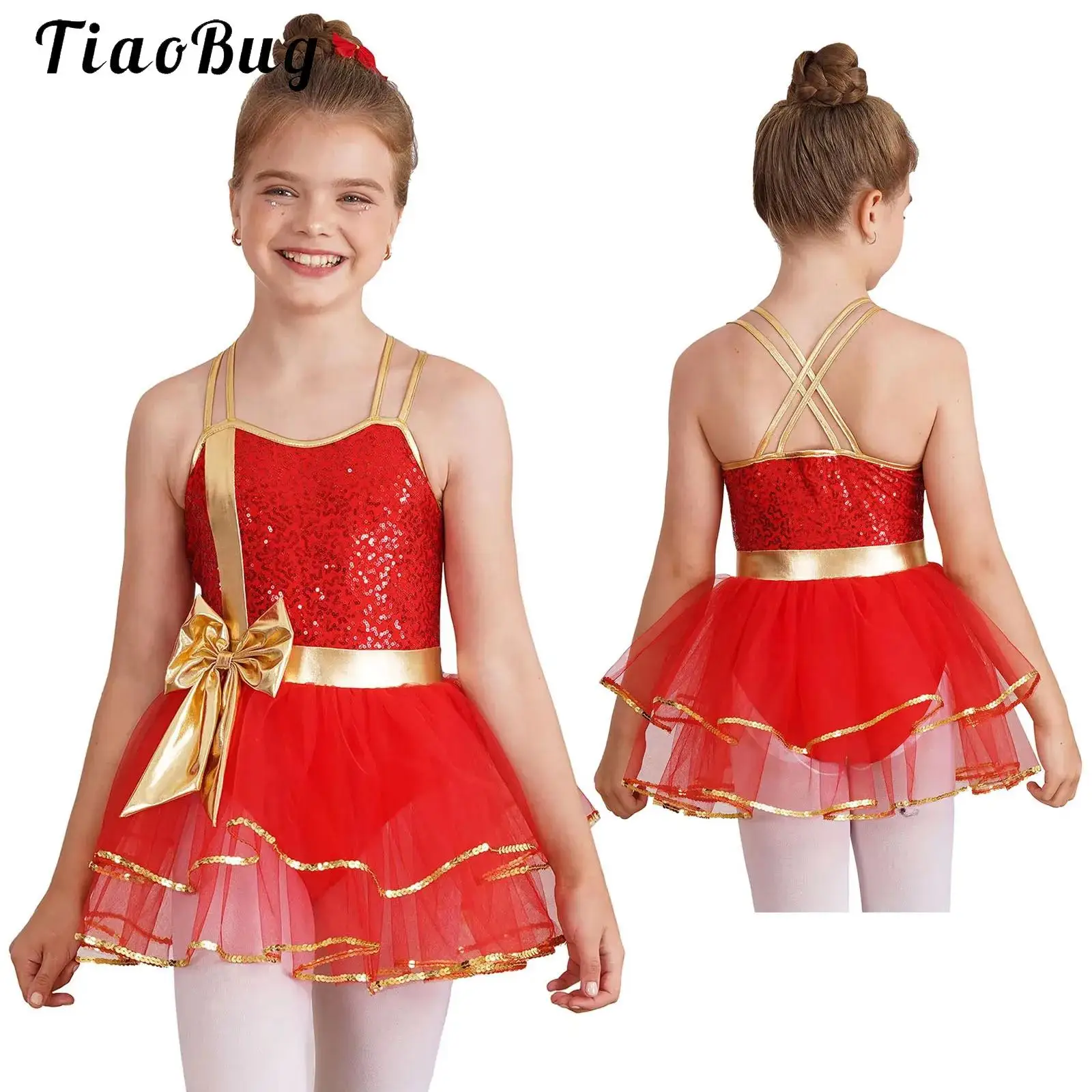 

Kid Girls Sequins Christmas Dance Costume Halloween Elf Mrs Santa Claus Cosplay Ice Skating Leotard Tutu Dress Ballet Dancewear