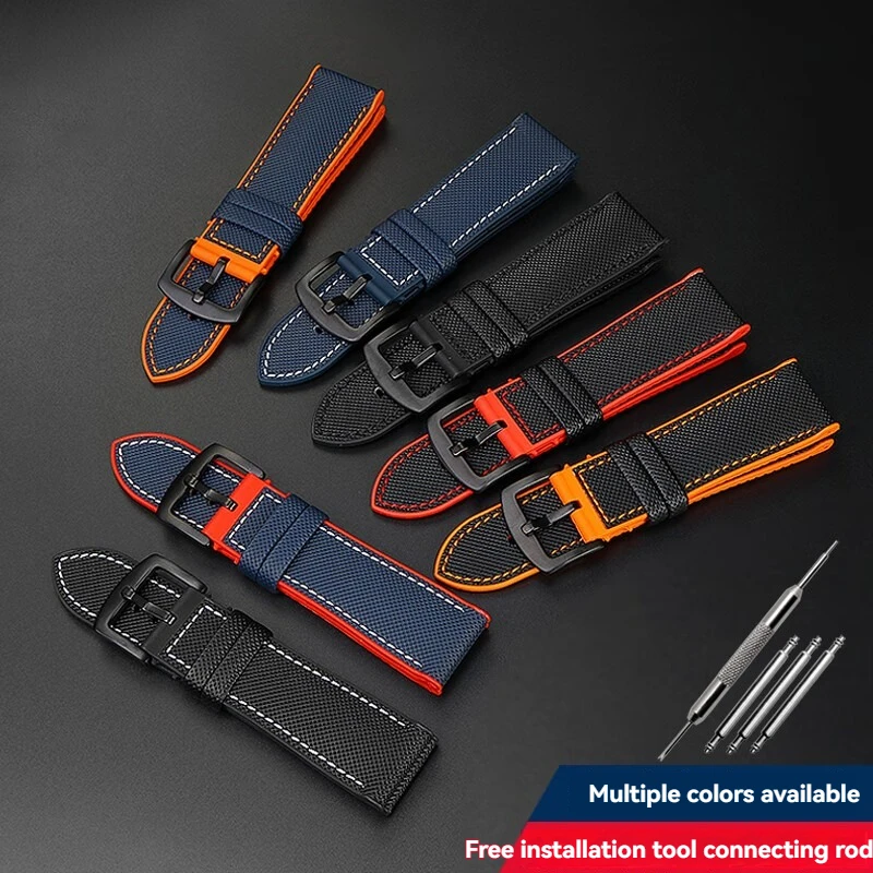 سوار ساعة هجين من النايلون مقاس 19-24 ملم لـ IWC Mark XVIII/البرتغالي |   متوافق مع تيودور وبريتلينغ |   حزام طيار مبطن بالمطاط الناعم