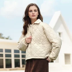 Semir Cotton Jacket Women Corduroy Lapel Diamond Check Retro 2024 Winter New Three-Proof Loose Lightweight Cotton Jacket