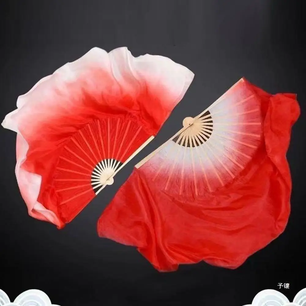 

31 см бамбуковая китайская короткая веер для танца живота, танцовщица, практика, 10 см, полукруглая шелковая вуаль, пары бамбуковых вееров Yangko Dance, разноцветные