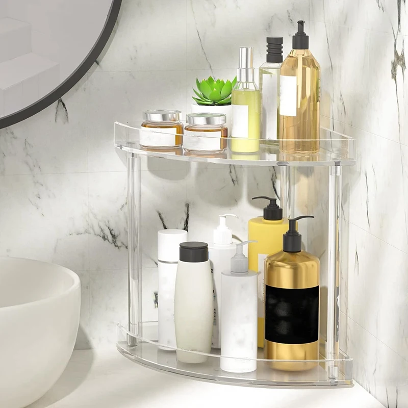 2 Tier Clear Acrylic Bathroom Counter Organizer Bathroom Countertop Corner Organizer Storage Rack