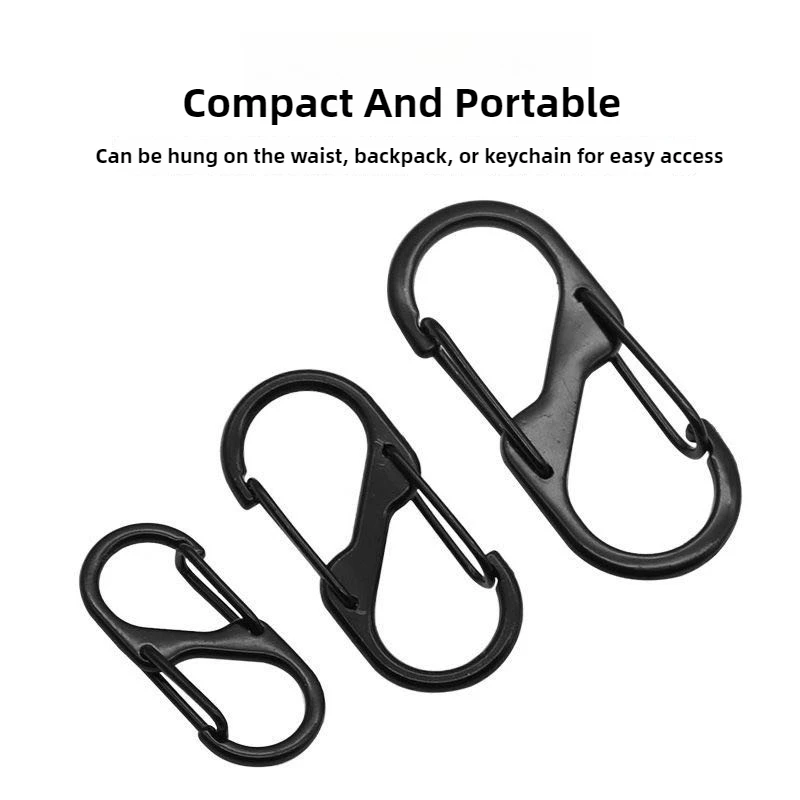 10 Pcs of S-shaped lock buckles, metal double headed keychains, octagonal buckles, spring clips, camping and hiking accessories