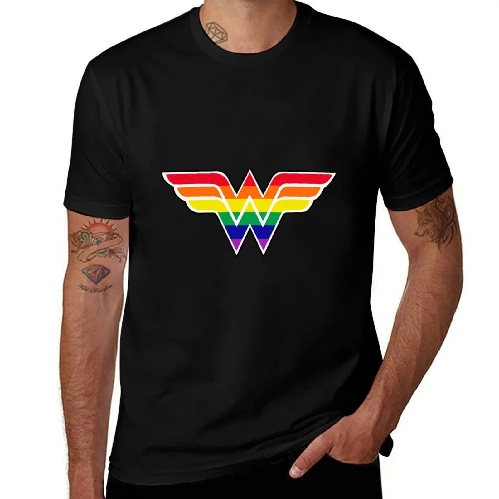 Rainbow Wonder Design T-Shirt Basic Breathable Solid Color T-Shirt