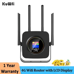 KuWfi-Routeur WiFi 4G avec carte SIM, 300Mbps, 4 divulguer, écran LCD, point d'accès mobile, routeur de persévérance pour caméra IP, couverture WiFi