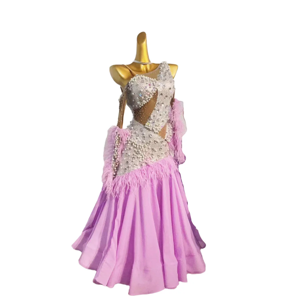Vestido infantil adulto de dança latina, pedra ab, vestido de pérola personalizado de alta qualidade, saia moderna com precisão, tango, roupas femininas