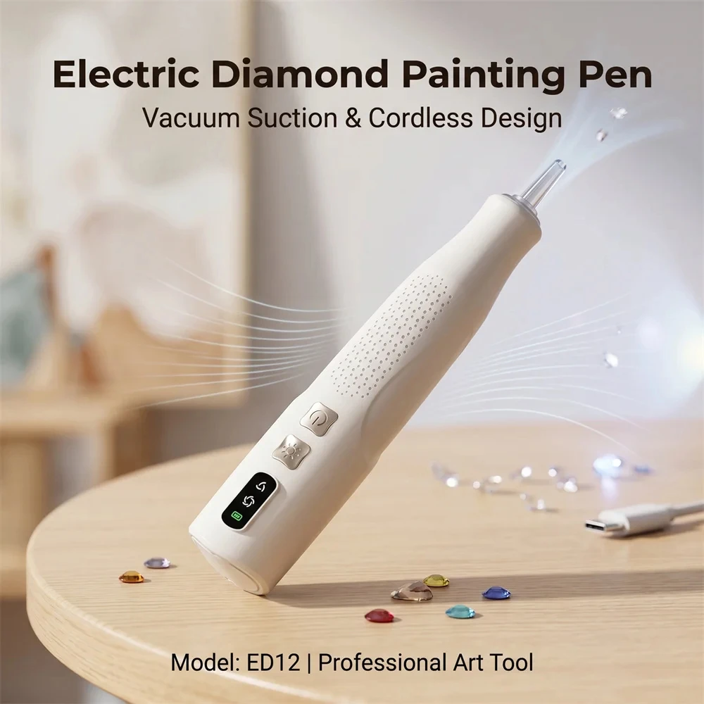 Wireless Electric Vacuum Diamond Art Pen, 2 Suction Modes, Wax‑free Diamond Painting Accessories Tool