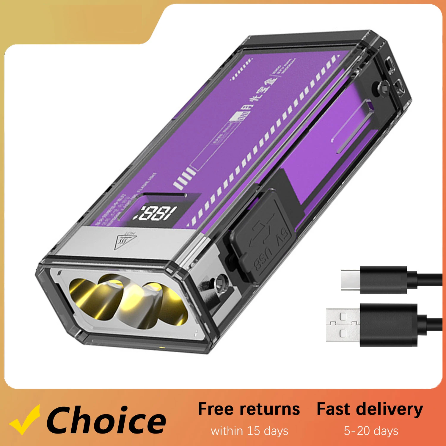 

Portable Super Bright Flashlight Built-in Battery With Power Bank 6 Lighting Modes Type-C Rechargeable Waterproof Outdoor Lamp