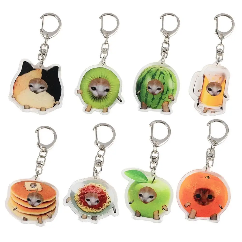 Food Cat Cat Head Keychain Banana Cat Popular Schoolbag Phone Pendant Acrylic Fun Gifts Cute Keychain Keyring Bag Pendant