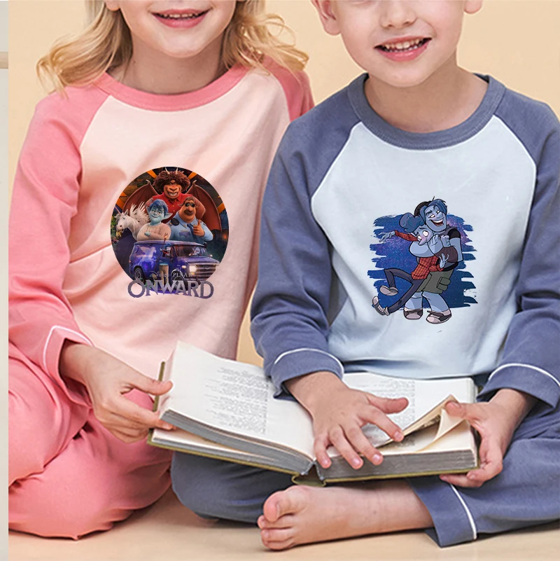 Disney-Conjuntos de Pijamas de Manga Comprida Infantil 100% Algodão, Desenhos Animados, Camiseta e Calças, Roupas Bebés Meninas e Meninos