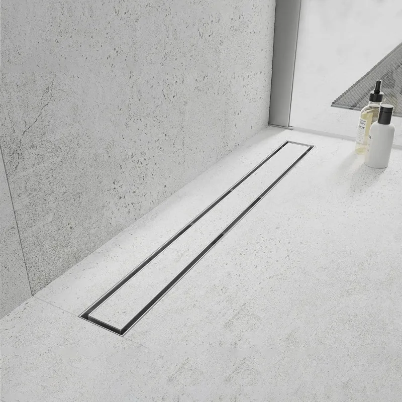 Shower Drain, Shower Drain 24 inch with 2-in-1 Tile Insert Cover, Brushed Shower Floor Drain,