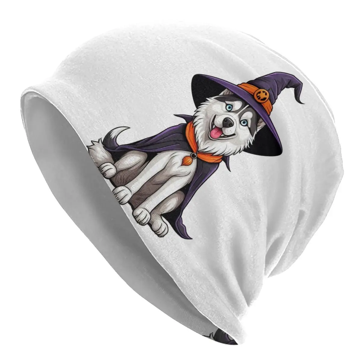 Siberian Husky Halloween Witch Decor Dog Lover Gift Warm Knitted Cap Bonnet Hat Autumn Winter Beanies Hats for Unisex Adult