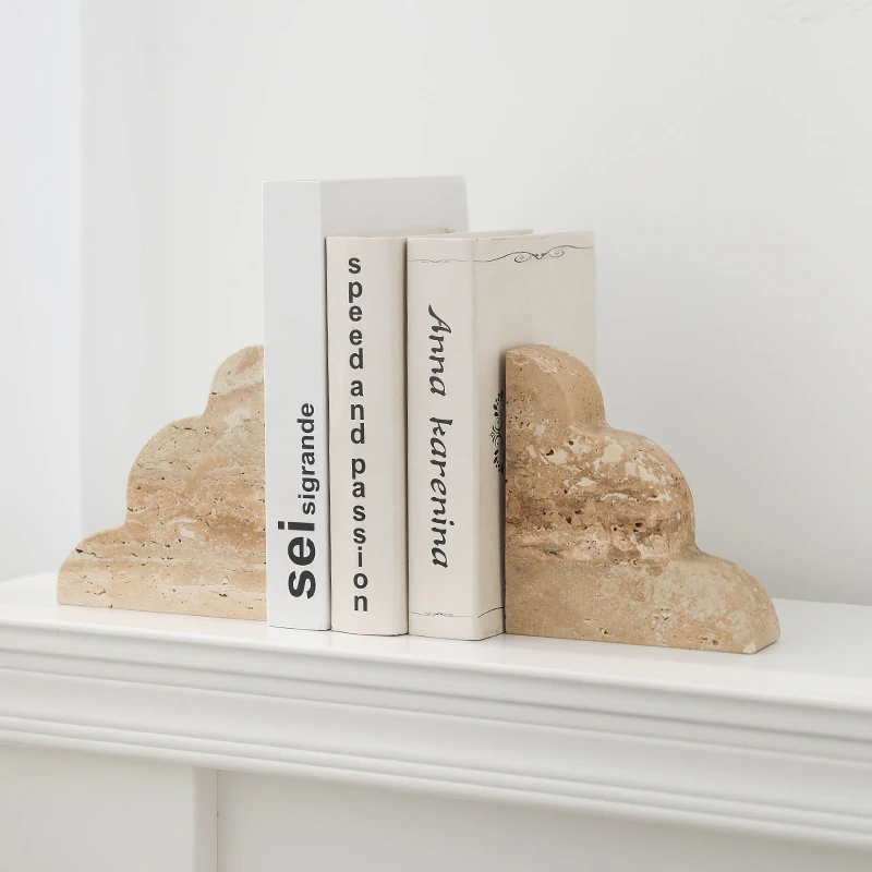 Vintage Travertine Bookends for Shelves Wave Shape Book Ends for Heavy Books Decorative Book Holders for Bookshelf Home Decor