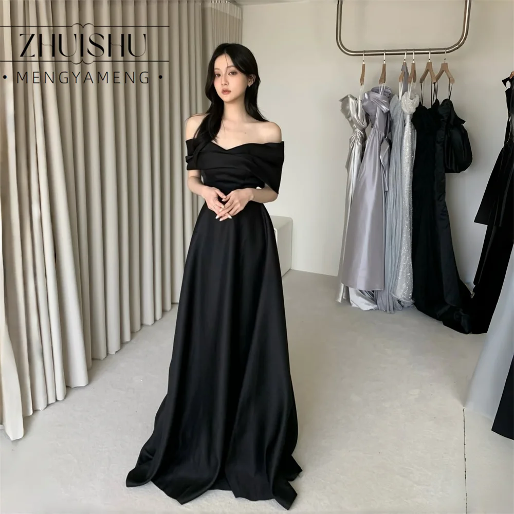 ZHUISHU Elegant Off The Shoulder Satin Korea Wedding Dresses Bride Dress Backless Corset Customized Photos Shoot Robe de marriag