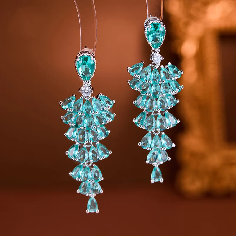 Fan Shaped Long Tassel Dangle Earrings for Women Luxury Exaggerated Crystal Drop Earring Delicate Wedding Party Jewelry Gifts