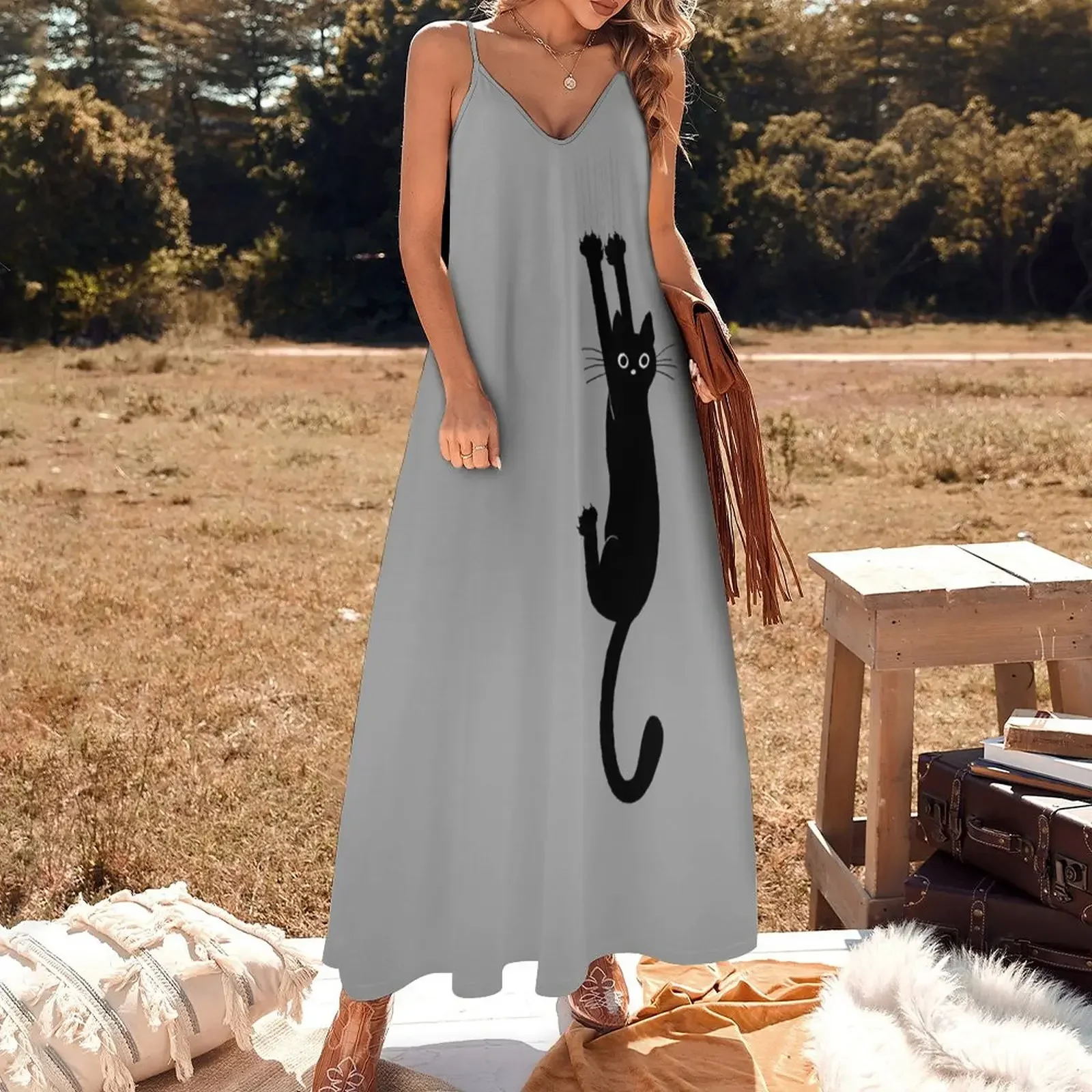 Black Cat Holding On Sleeveless Dress women's elegant loose dresses summer women's suit Dress