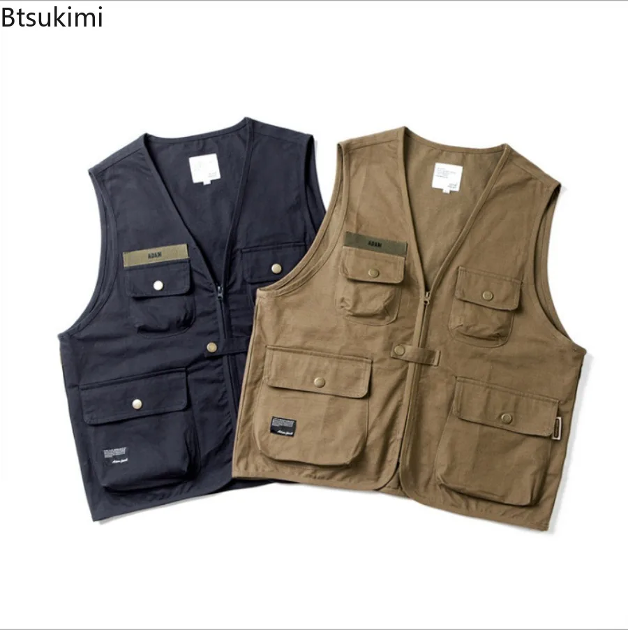 

Summer Tooling Vests Men's Multi Pockets Outdoor Casual Sleeveless Vest Jackets Vintage Harajuku Loose Waistcoats Men and Women