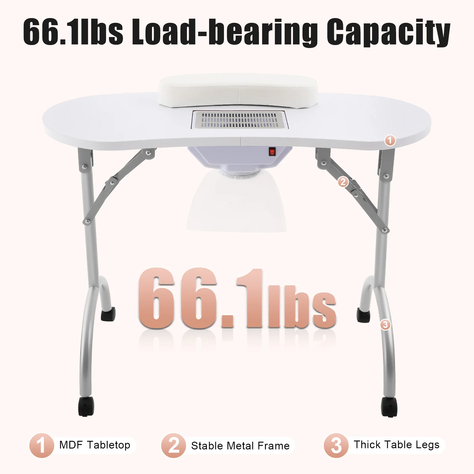 Opvouwbare manicuretafel Manicuretafel met zuigkracht 90 x 40 x 72,5 cm met lade Draagbare nageltafel Nagelverzorging