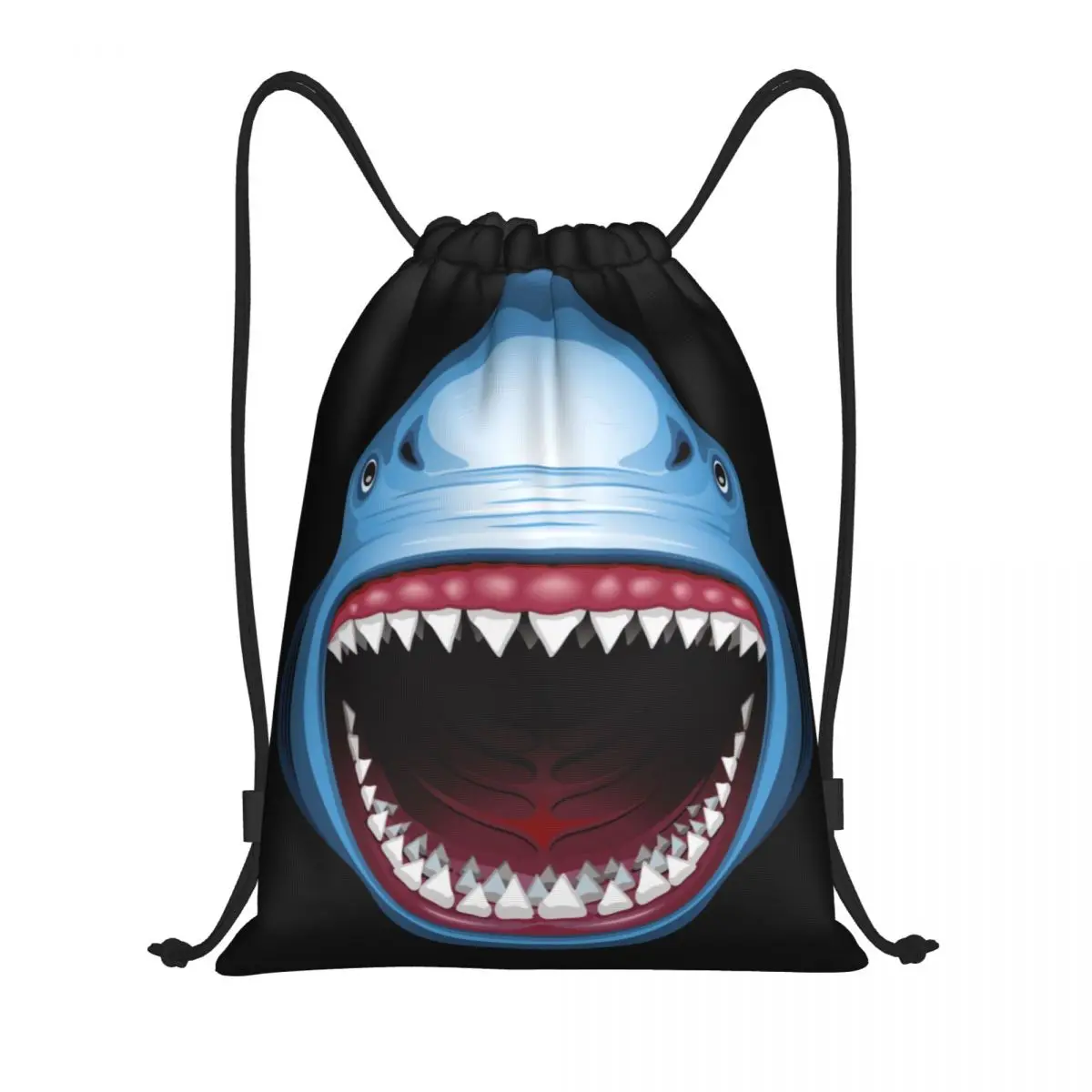 

Custom Funny Shark Attack Drawstring Bag for Shopping Yoga Backpacks Men Women Open Mouth Bite Sports Gym Sackpack