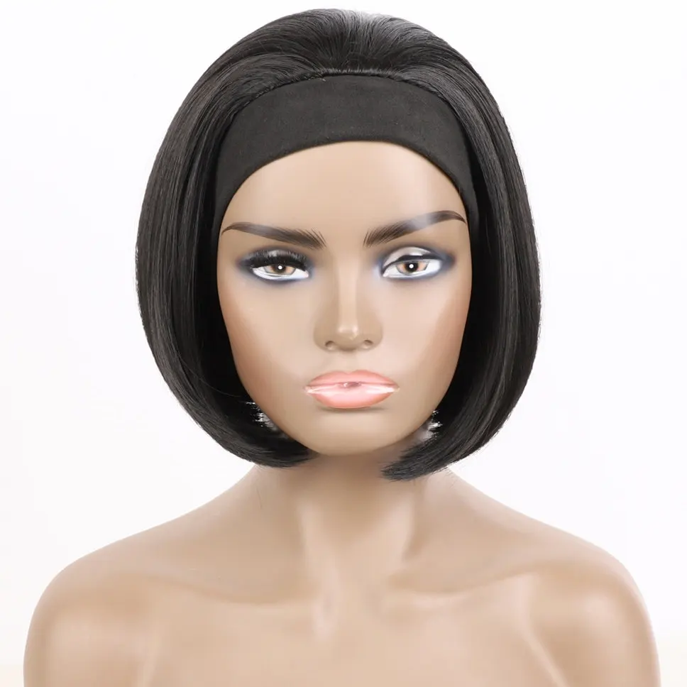 Synthetic Wig Woman Short Bob Headband Wigs for Women Black Straight Daily Party Cosplay Bob Wig Glueless Natural Wigs Women